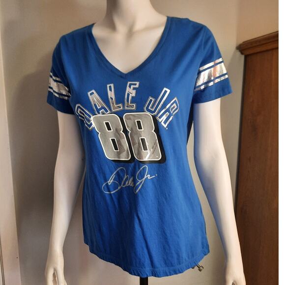 NASCAR Dale Earnhardt Jr 88 Cobalt Blue V Neck sz Large Metallic Graphic Tee - Picture 8 of 9